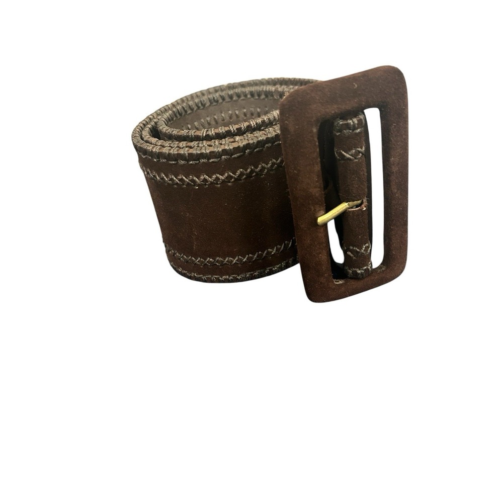 Vintage Lauren Ralph Lauren Wide Suede Brown Boho Statement Belt Stitching - Picture 3 of 8